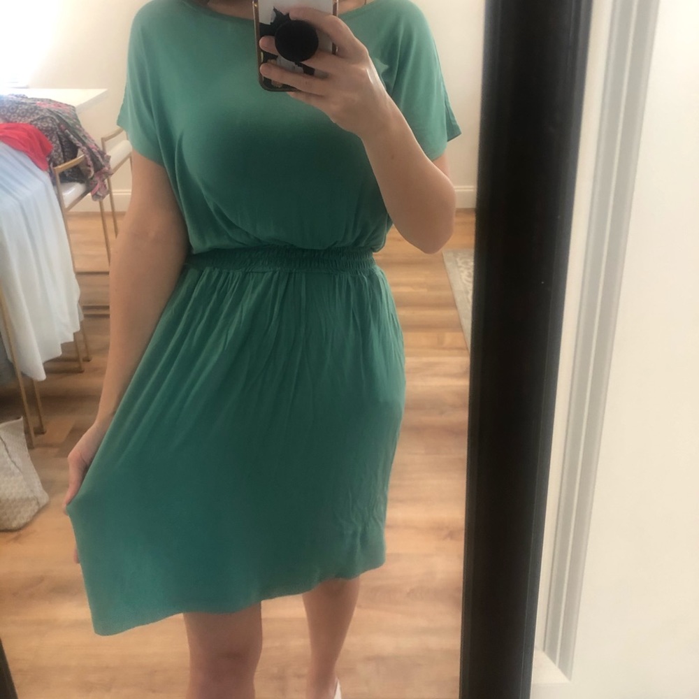 Teal Piko Dress with Cinched Waist